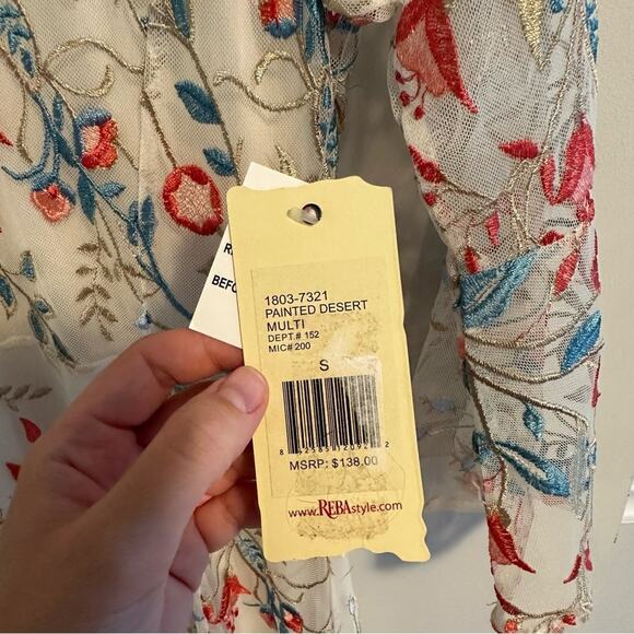 NWT Reba White Pink Blue Floral Embroidered Desert Maxi Dress Small - Picture 13 of 14